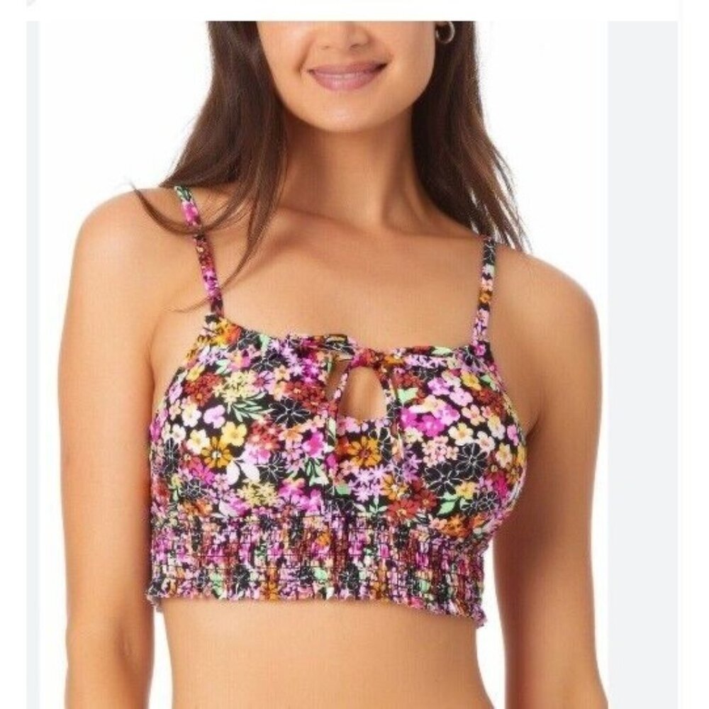 California Waves Juniors XS Smocked Swim‎ Top Multi Floral NWT